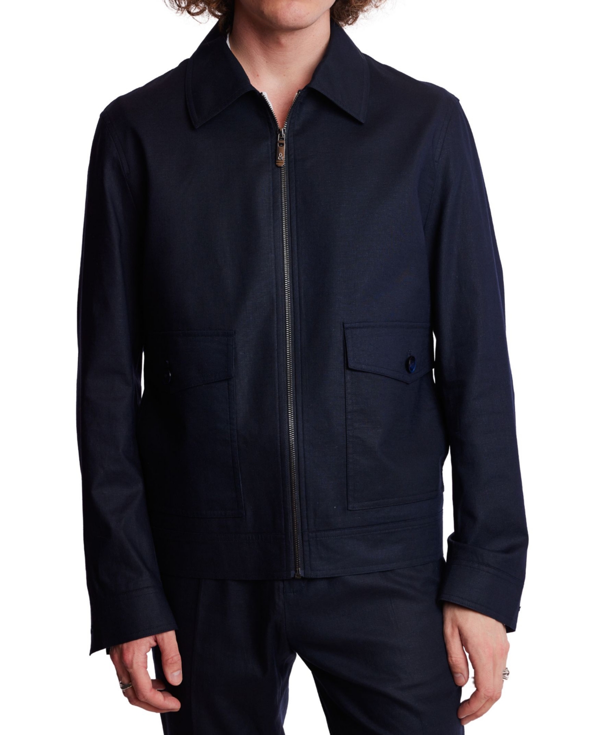 Men's Zip-Front Bomber Jacket - Navy Linen