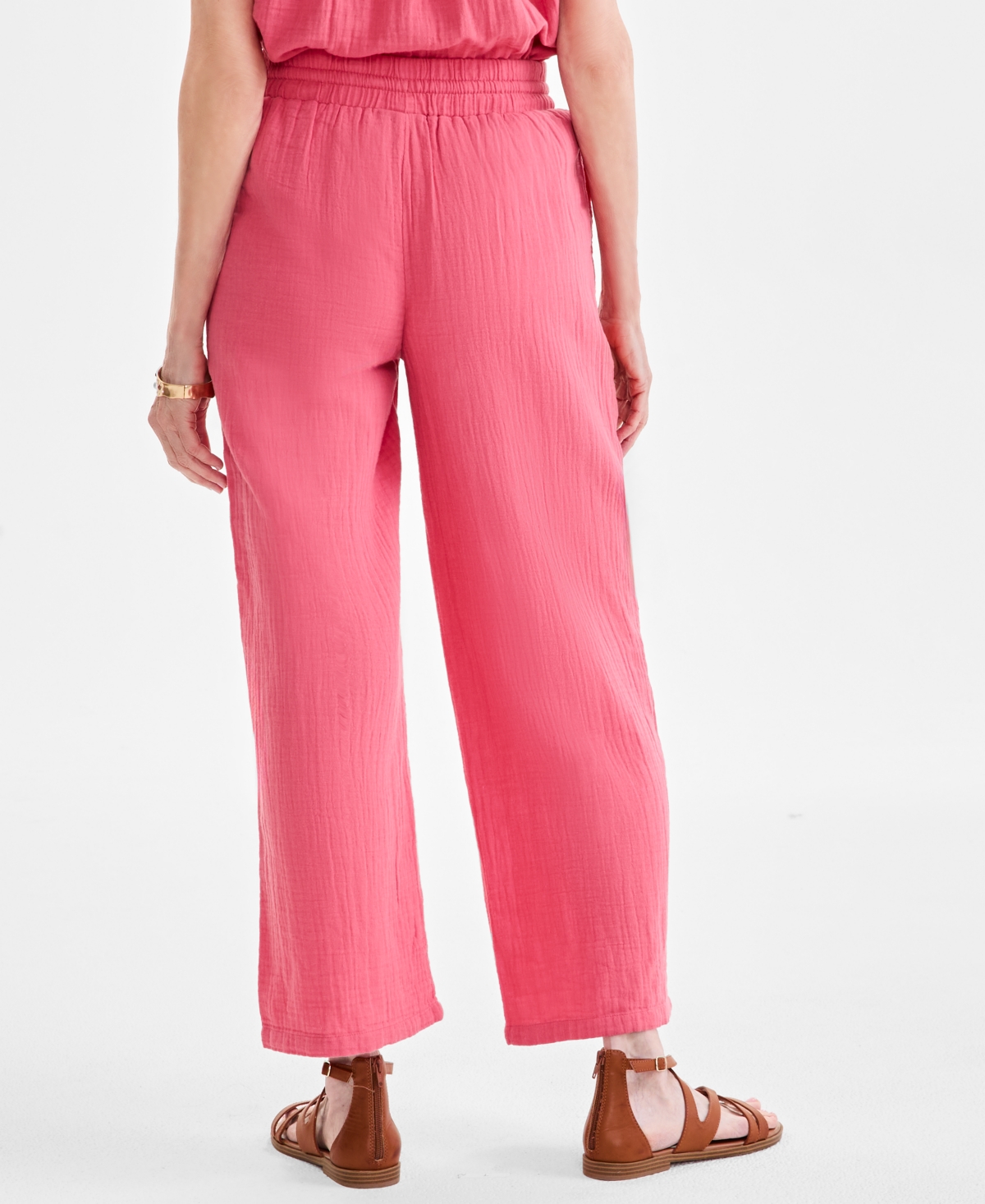 STYLE & CO WOMEN'S COTTON GAUZE WIDE-LEG PANTS, CREATED FOR MACY'S 
