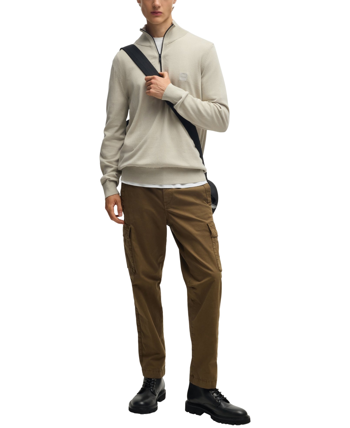 HUGO BOSS BOSS BY HUGO BOSS MEN'S LOGO PATCH ZIP-NECK SWEATER 