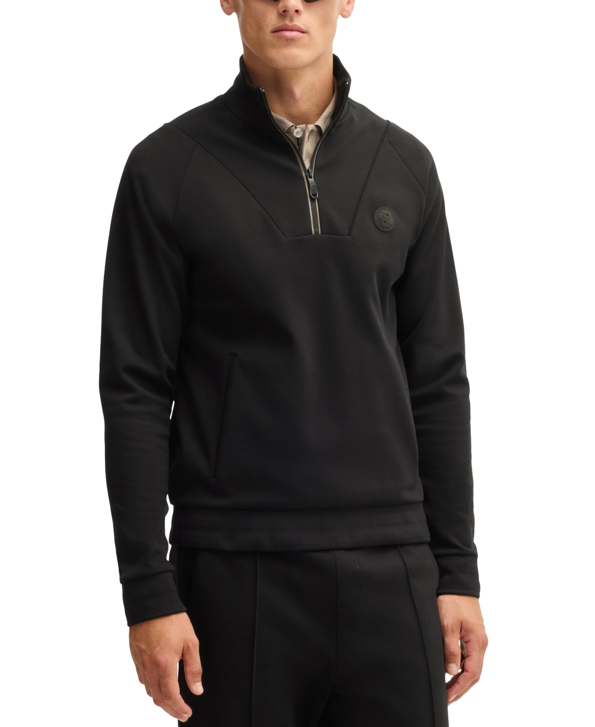 HUGO BOSS BOSS BY HUGO BOSS MEN'S DOUBLE B MONOGRAM ZIP-NECK SWEATSHIRT 