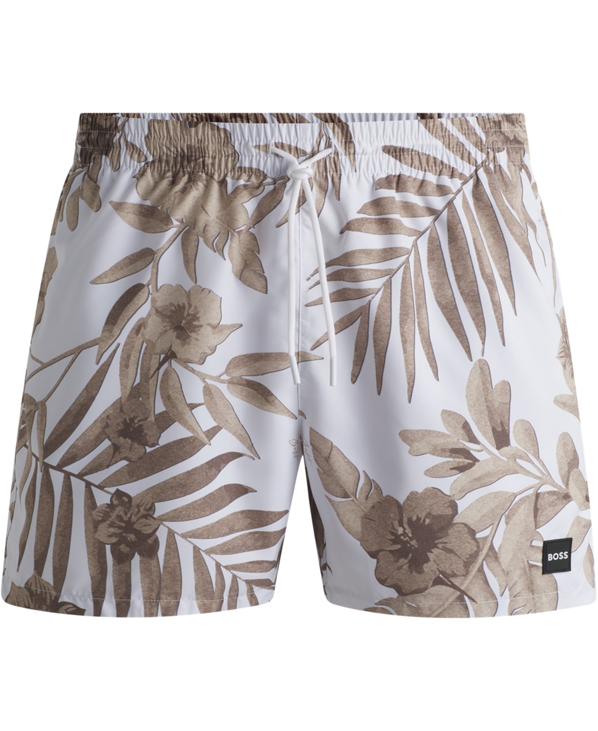 Hugo Boss Fully Lined Swim Shorts With Seasonal Print In Natural