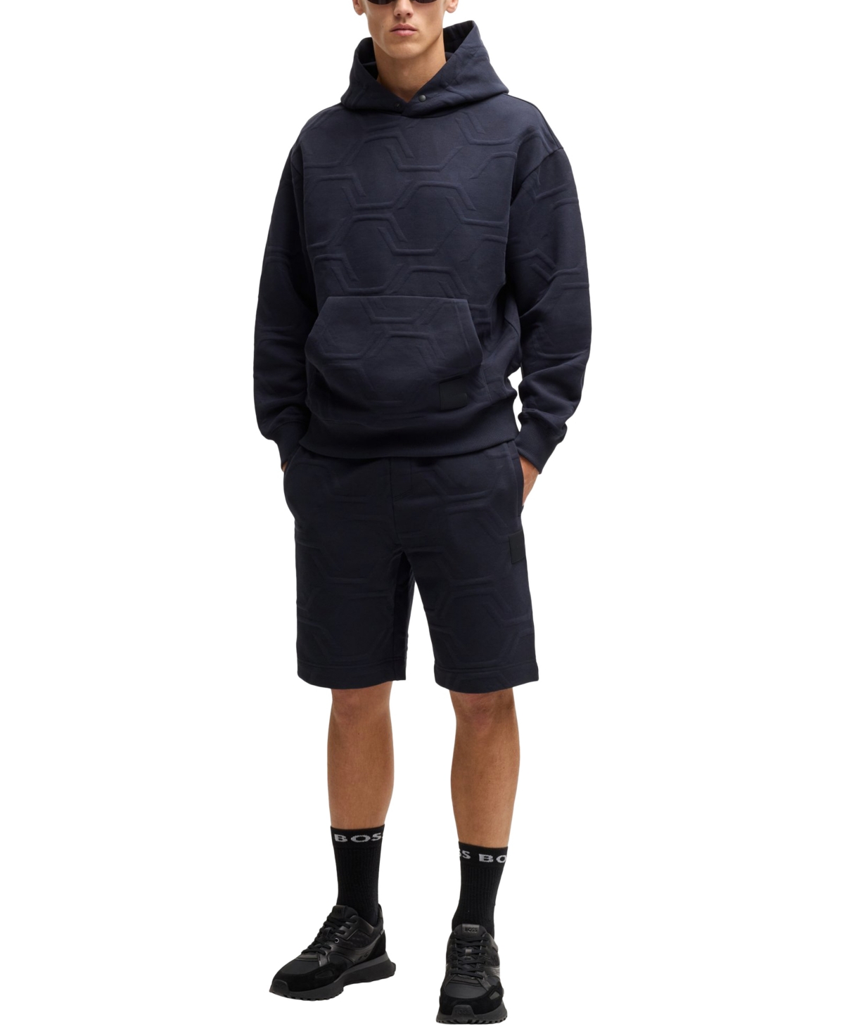 Hugo Boss Boss By  Men's Hexagonal Quilting Relaxed-fit Hoodie In Dark Blue