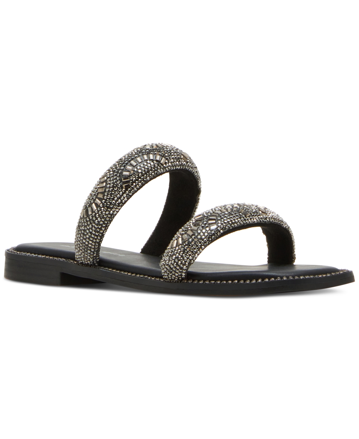 Madden Girl Partly Rhinestone Two-band Slide Sandals In Black Rhinestone