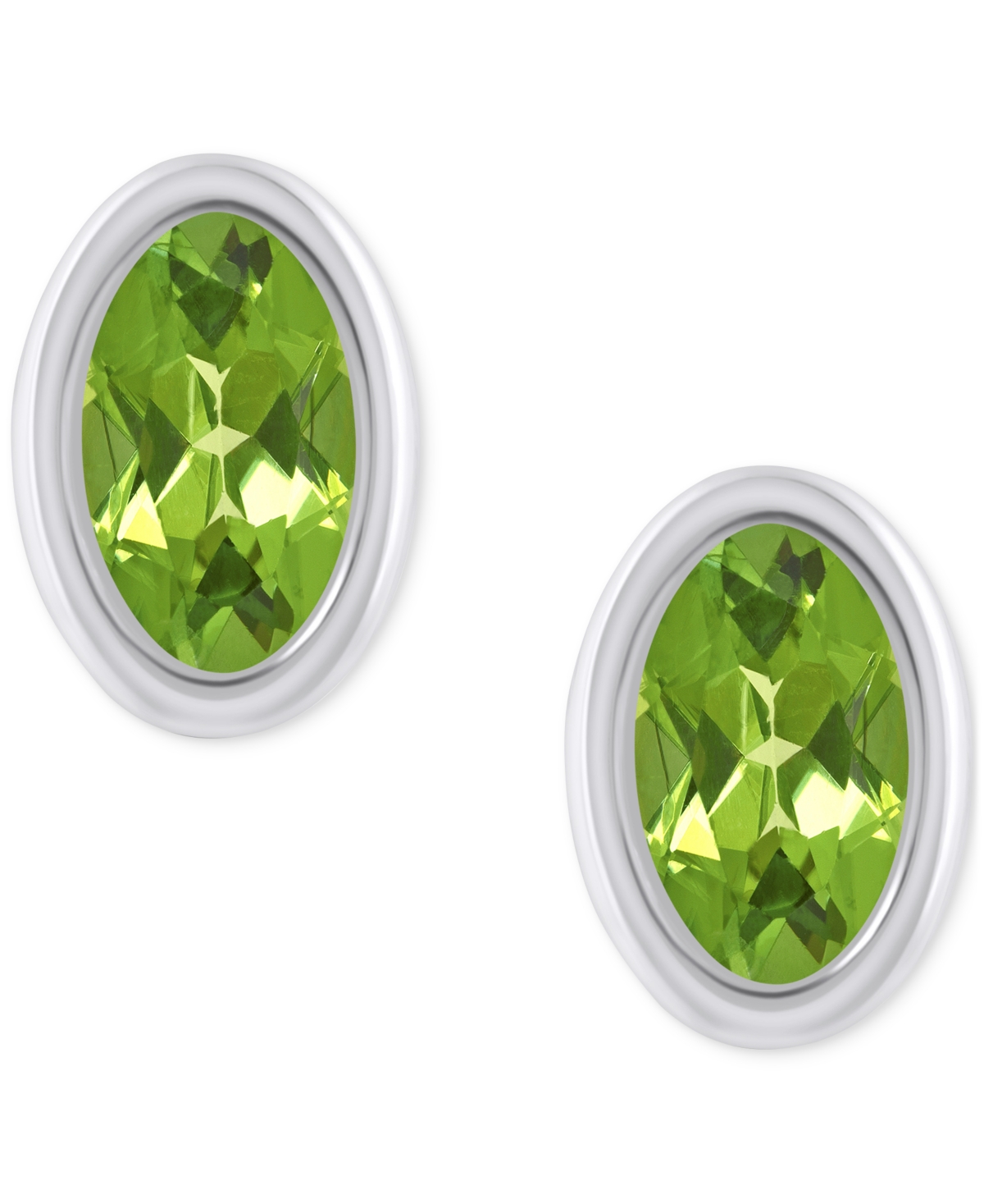 Macy's Created Sapphire Oval Stud Earrings (1-1/2 Ct. T.w.) In 10k Yellow Gold In Peridot,white Gold