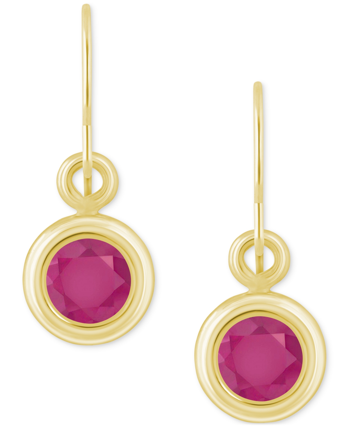 Macy's Sapphire Bezel Fish Hook Drop Earrings (3/4 Ct. T.w.) In 10k Gold (also Available In Ruby & Emerald) In Ruby,gold