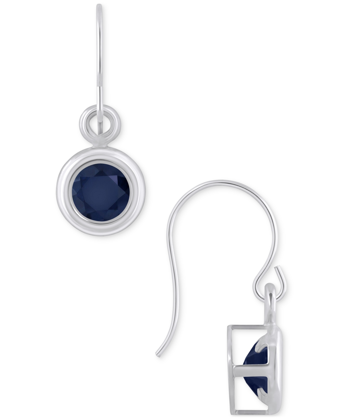 Macy's Sapphire Bezel Fish Hook Drop Earrings (3/4 Ct. T.w.) In 10k Gold (also Available In Ruby & Emerald) In Sapphire,white Gold