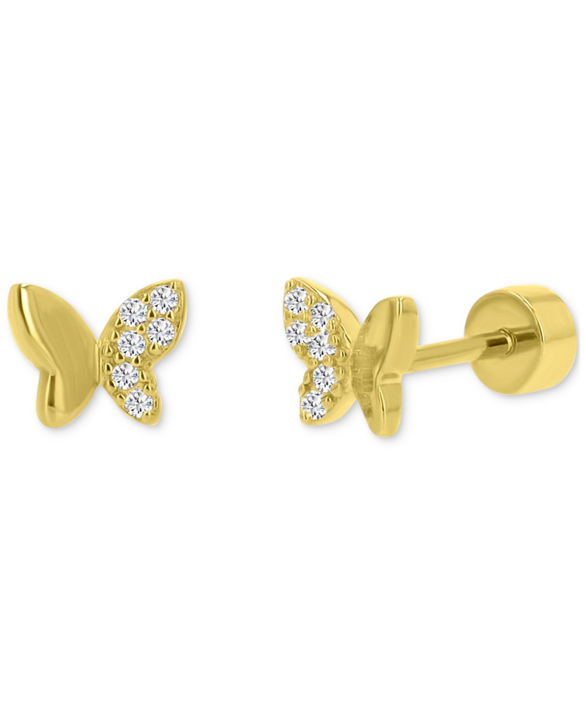 Macy's Cubic Zirconia Butterfly Stud Earrings (1/10 Ct. T.w.) In 14k Gold-plated Sterling Silver In Gold