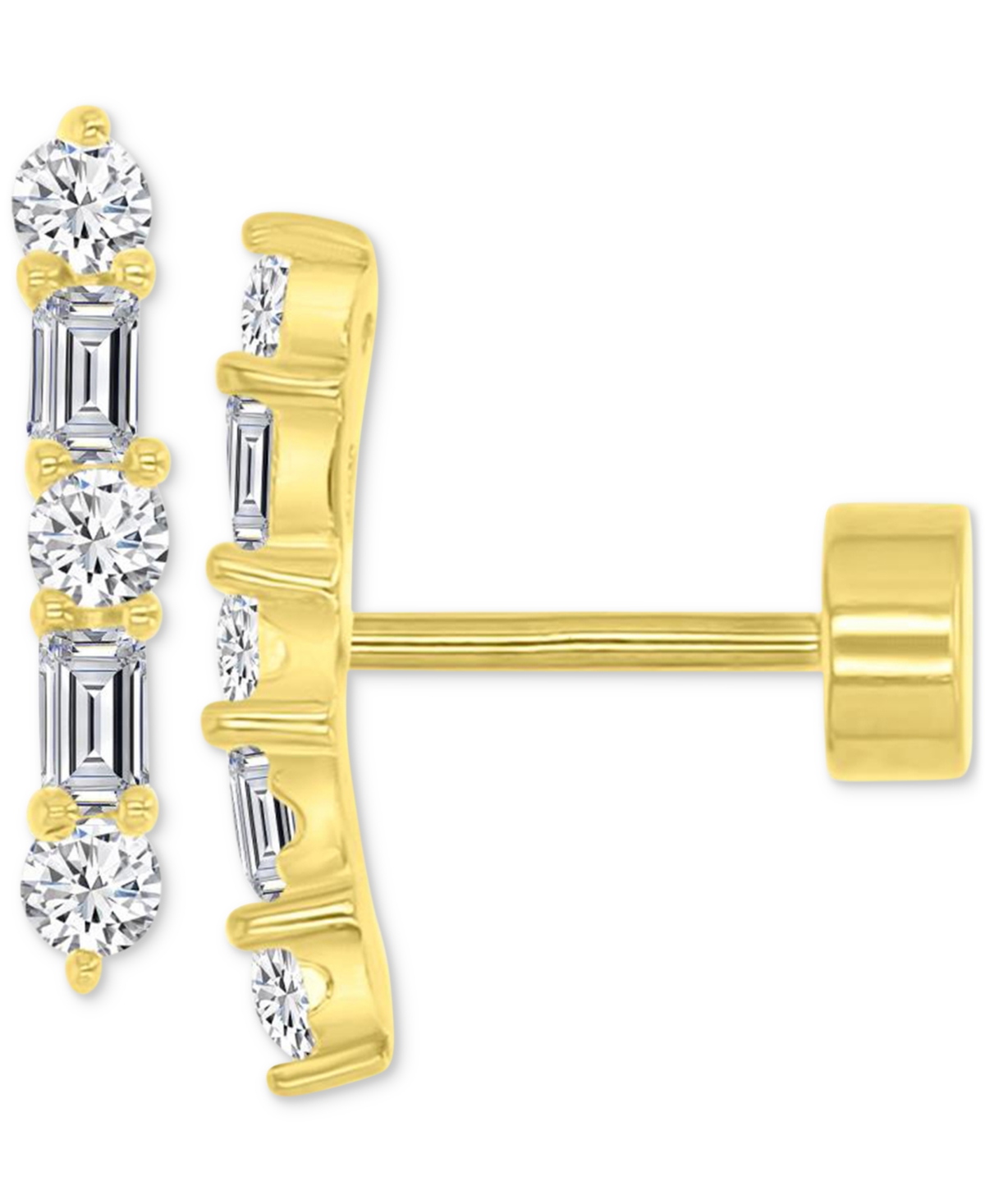 Macy's Mixed Cubic Zirconia Bar Stud Earrings (5/8 Ct. T.w.) In 14k Gold-plated Sterling Silver In Gold