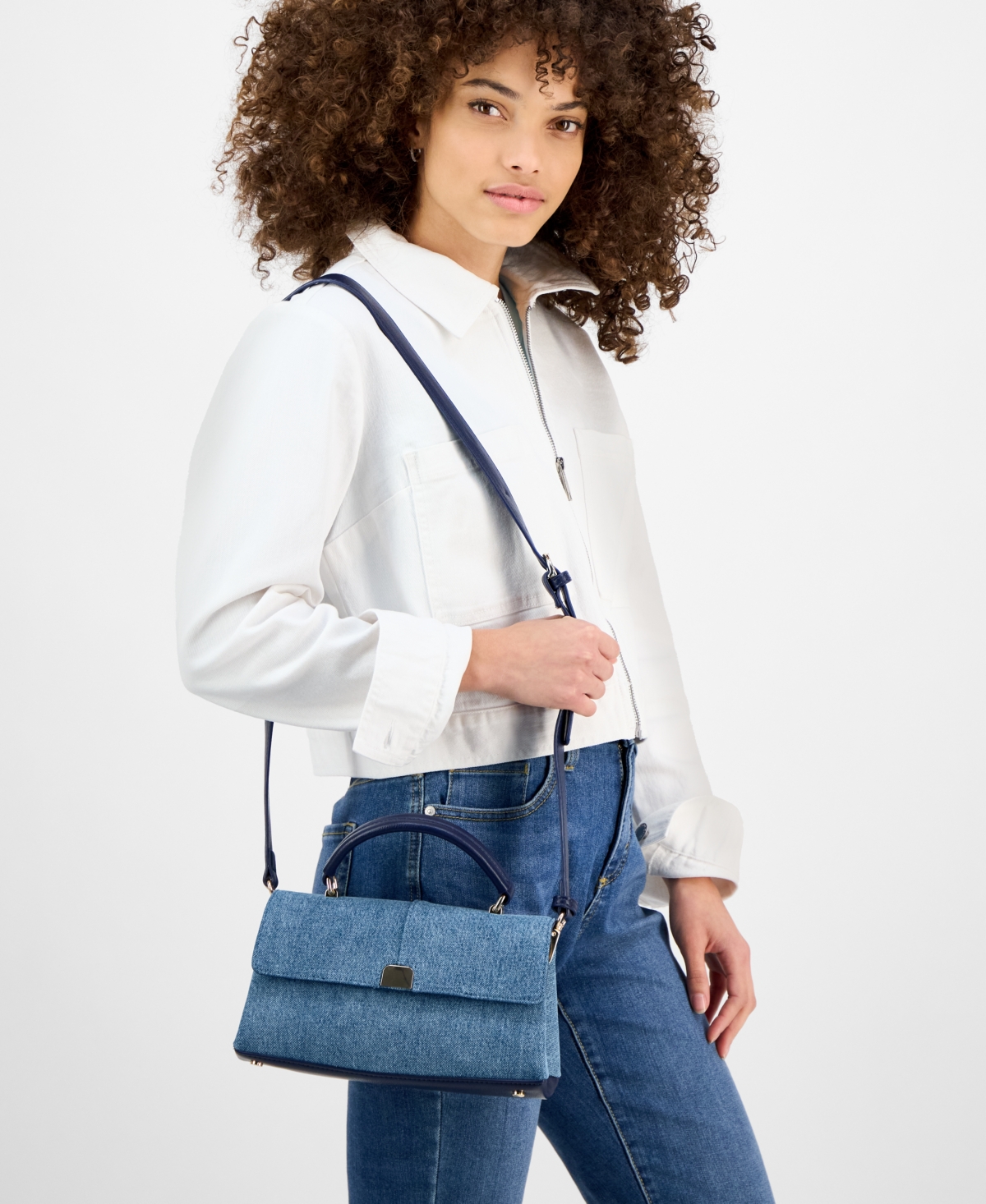 On 34th Kristt Small Denim Top Handle Crossbody, Exclusively At Macy's In Blue Notte