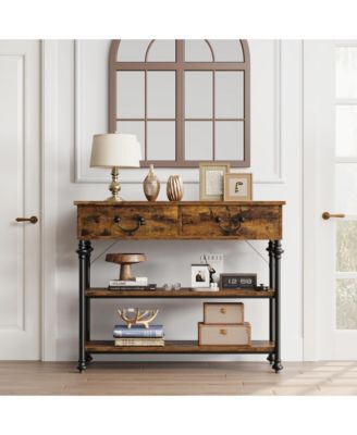 Console Tables for Entryway, Small Entryway Table with 2 Drawers, Narrow Console Table with Storage Shelves for Living Room