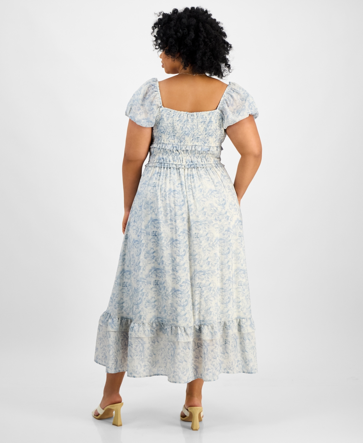 And Now This Trendy Plus Size Puff-sleeve Floral Maxi Dress, Exclusively At Macy's In Tonal Blue