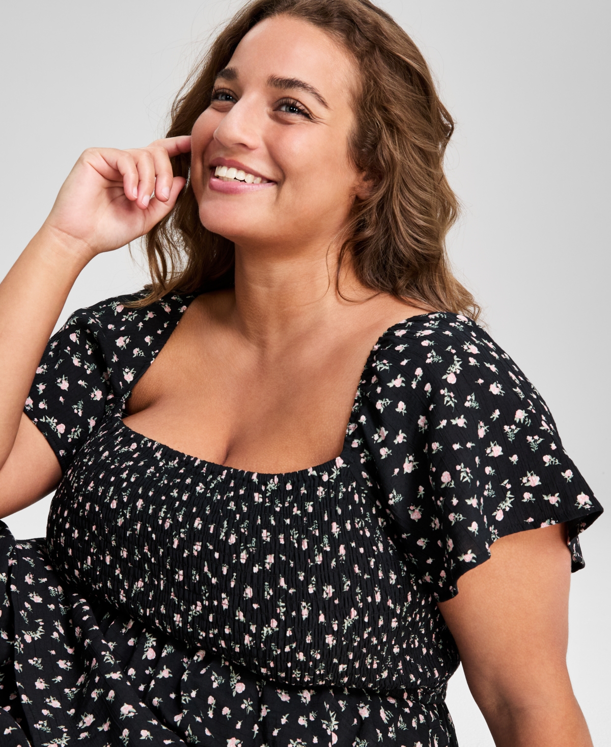 And Now This Trendy Plus Size Tiered Floral Maxi Dress, Exclusively At Macy's In Black Peach Floral