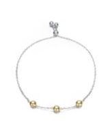 Genevive Sterling Silver Two-Tone with 14K Gold Plated Spheres and White Gold Plated Chain Adjustable Bracelet - Gold