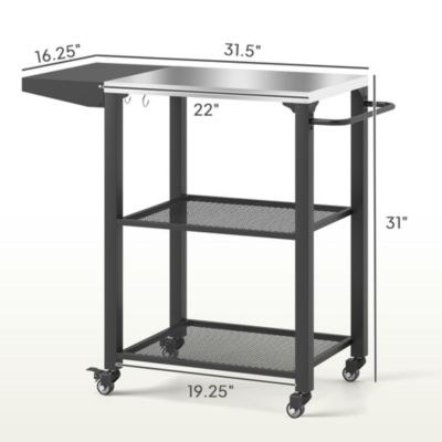 3-Shelf Outdoor Grill Cart Table with Foldable Side Table,
