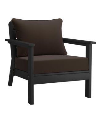 Outdoor Modern HDPE Patio Black Club Chairs with Deep Seat Cushions (Set of 2