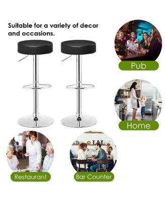Set of 2 Adjustable Round Leather Seat Hydraulic Swivel Bar Stool