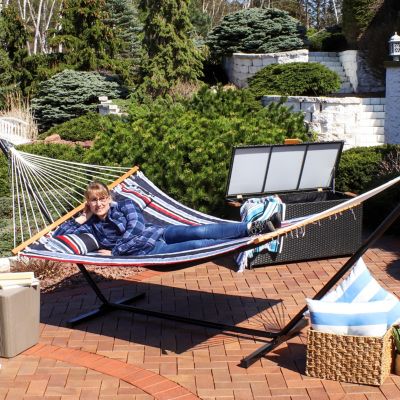 Two-Person Quilted Fabric Hammock with Spreader Bars - 450 lb Weight Capacity