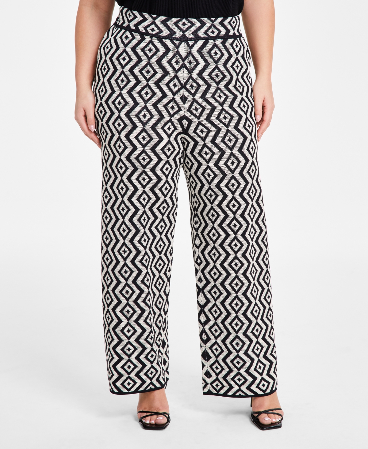 Nina Parker Plus Size Geo-print Straight-leg Sweater Pants In Neutral Geo Print
