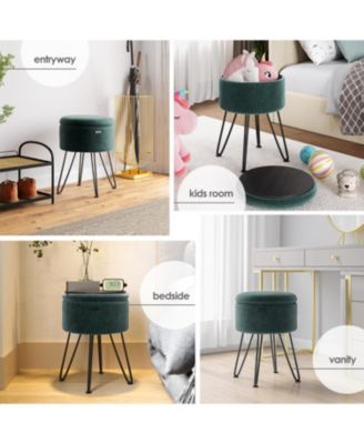 Textured Velvet Round Ottoman with Storage – Modern Foot Stool for Living Room & Bedroom