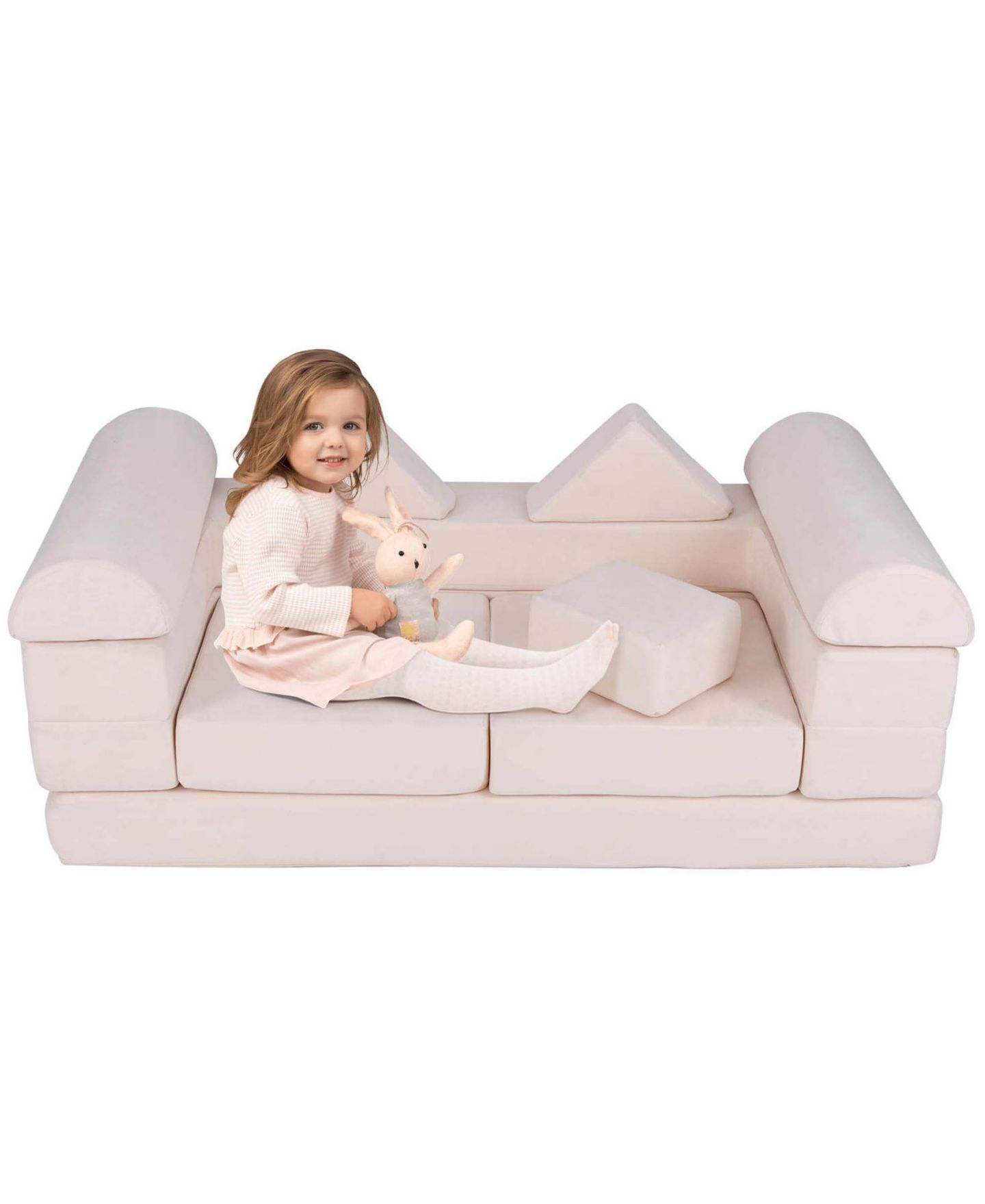 Детский конструктор Costway Kids Modular Play Couch 9-Piece Building Set, Ages 3+, цвет: Бежевый — фото 9