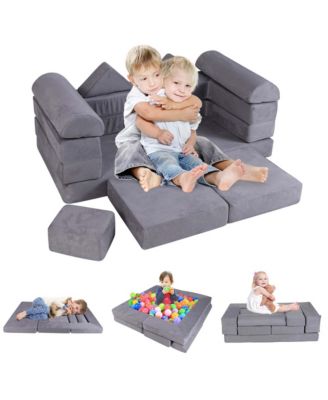 Kids Modular Play Couch Play Set with Suede Fabric Cover High-Density Foam