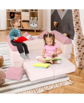 Kids Modular Play Couch Play Set with Suede Fabric Cover High-Density Foam