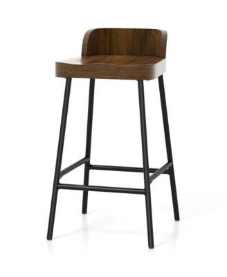 24.5''Bar Stool Set of 2 Armless Bar Chair w/ Backrest Footrest & Metal Frame Cafe