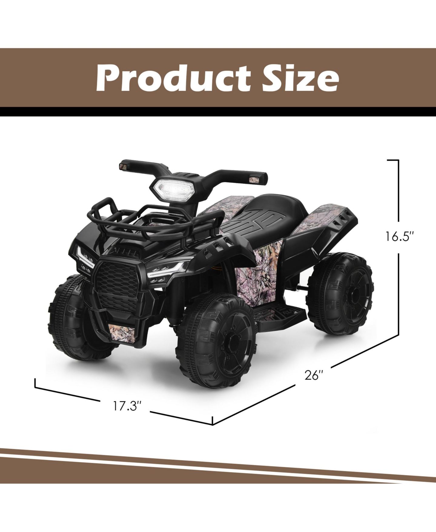 Детская игрушка Gymax 6V 4 Wheels ATV Quad Ride On Car Kids Ride-On Toy w/ Music Horn LED Light Pink, цвет: Чёрный, вариант 1 — фото 7