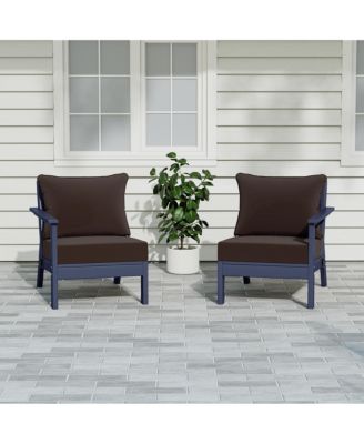 Outdoor Patio HDPE Navy Blue Loveseat Sofa with Patio Cushions