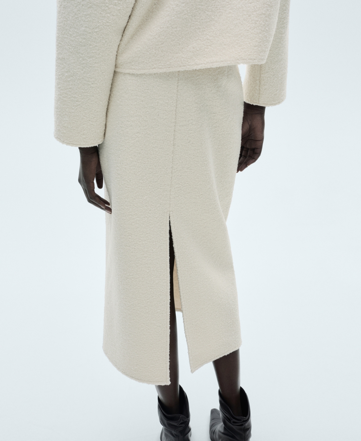 Shop Mango Women's Shearling Effect Midi Skirt In Ecru