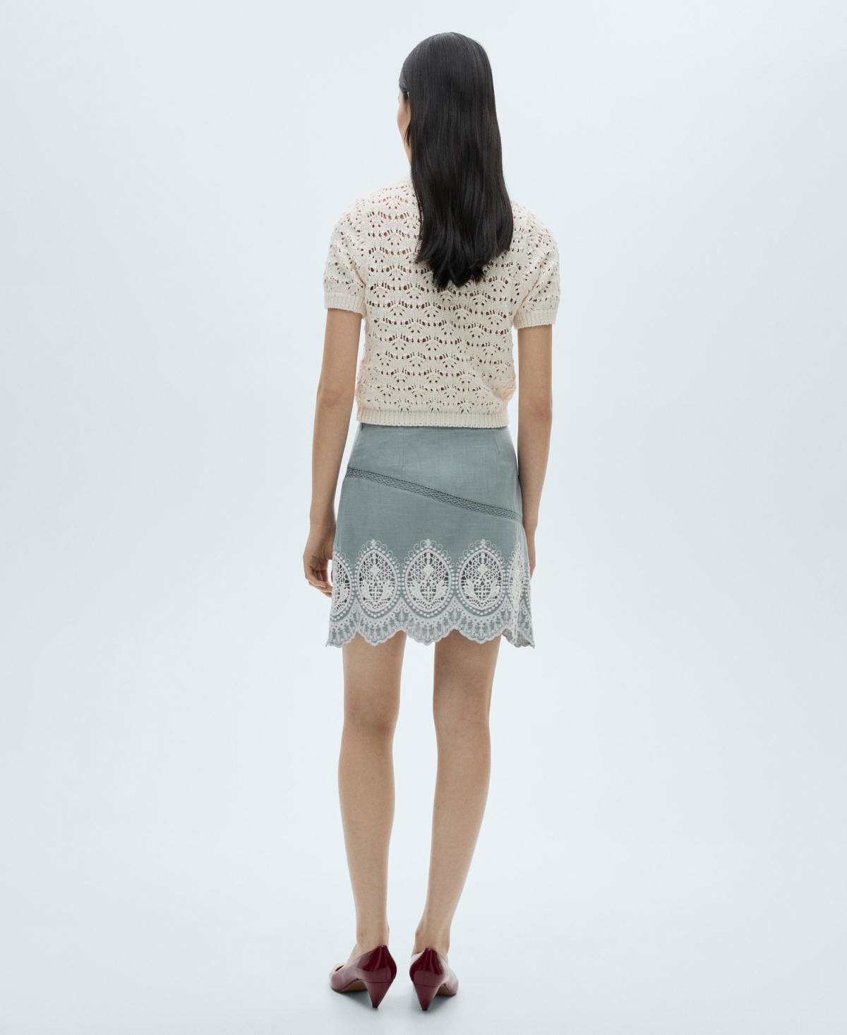 Mango Women's Embroidered Hem Cotton Skirt In Blue