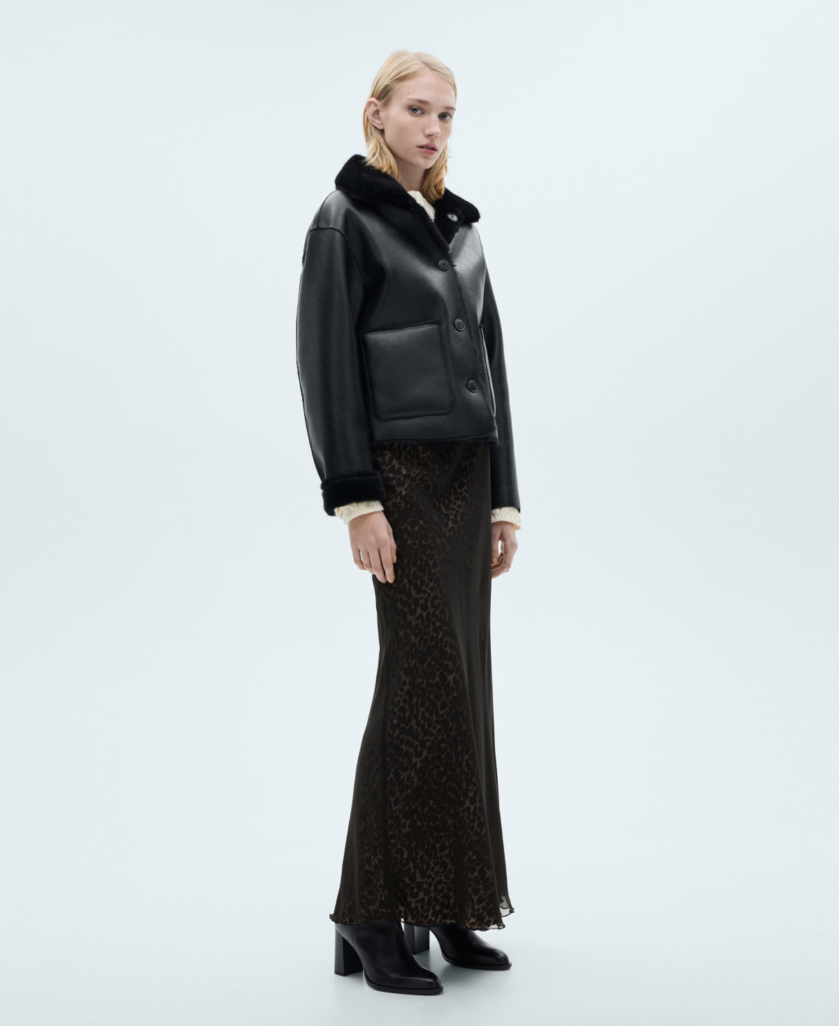 Shop Mango Women's Leopard Flared Skirt In Black