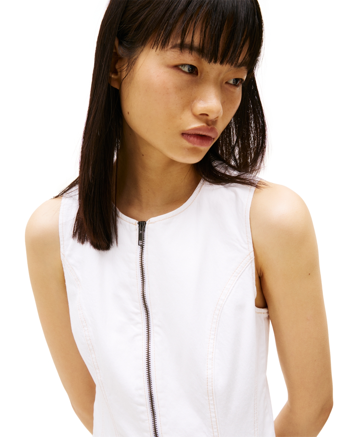 Tommy Jeans Women's Zip-front Sleeveless Dress In Denim White