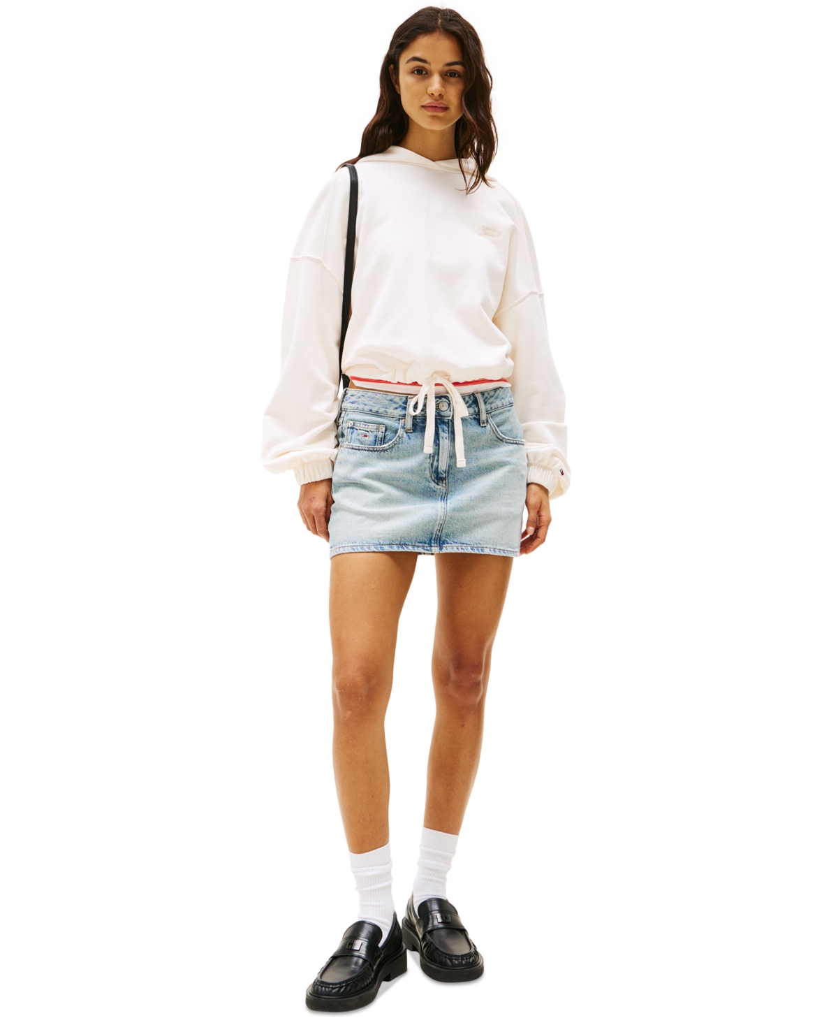 Tommy Jeans Women's Drawstring-hem Logo Hoodie In Ancient White