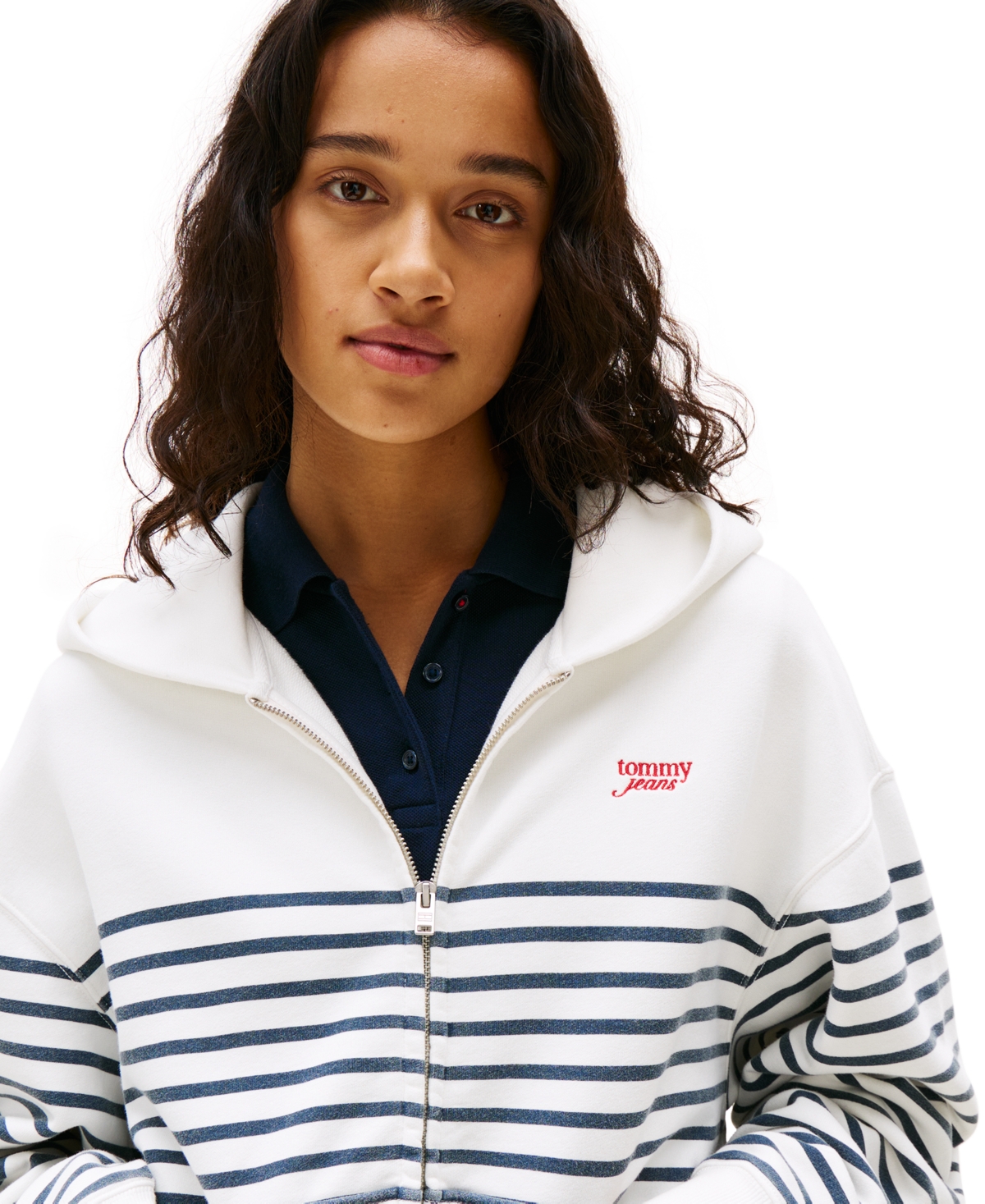 Tommy Jeans Women's Full-zip Logo Hoodie In Ecru,navy Stripe