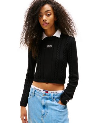 Tommy Jeans - Women's Cable-Knit Crewneck Logo Sweater