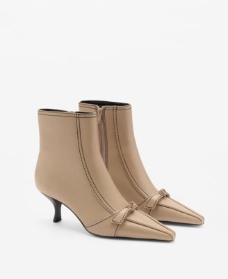 MANGO - Women's Bow And Decorative Stitching Leather Boots