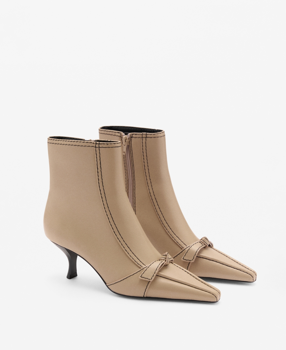 Shop Mango Women's Bow And Decorative Stitching Leather Boots In Ecru