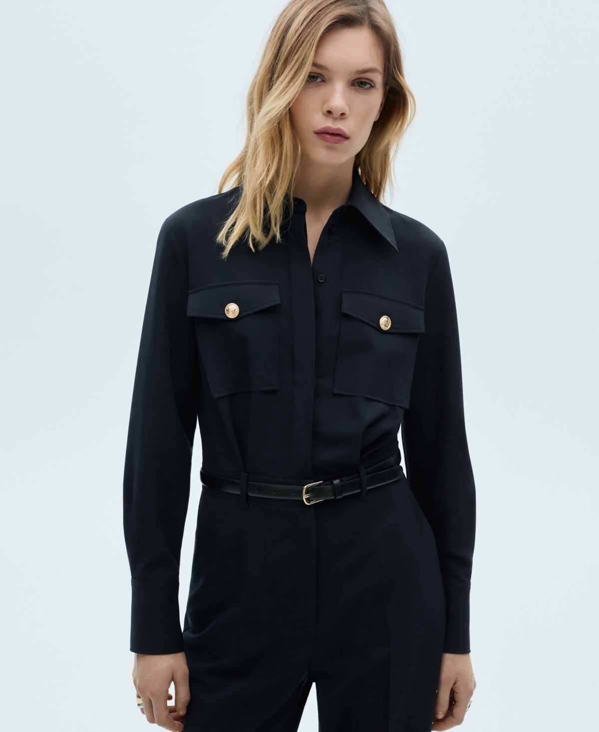 Shop Mango Women's Belted Straight Jumpsuit In Dark Navy