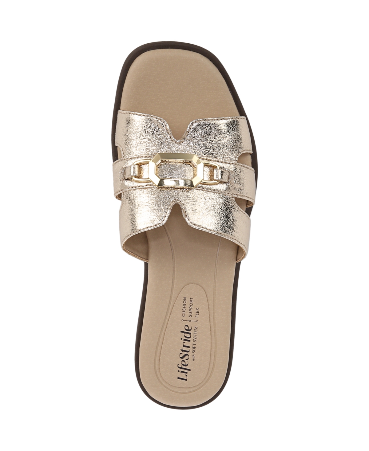 Shop Lifestride Women's Royalty Bit Square Open Toe Slide Sandals In Platino Gold Faux Leather