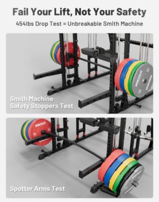 Smith Machine, 2200lbs Squat Rack with LAT-Pull Down System & Cable Crossover Machine, Training Equipment with Leg Hold-Down Attachment