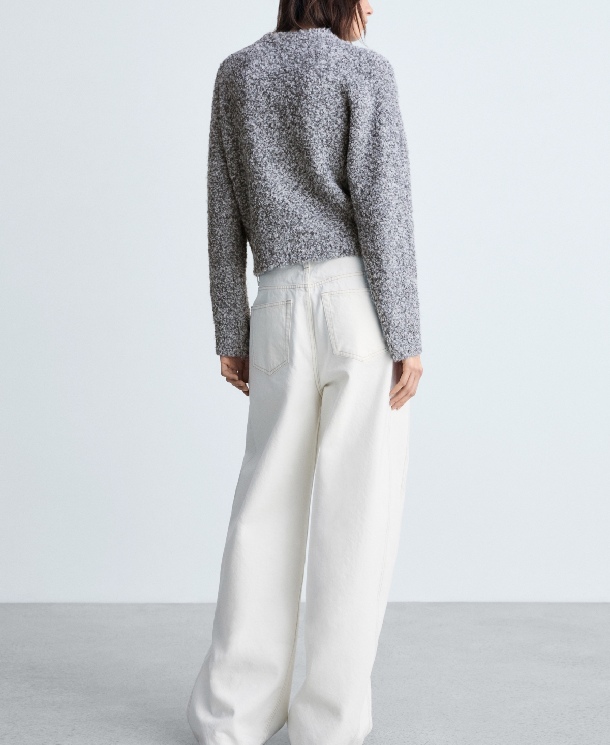 Shop Mango Women's Round Neck Boucle Sweater In Medium Heather Gray