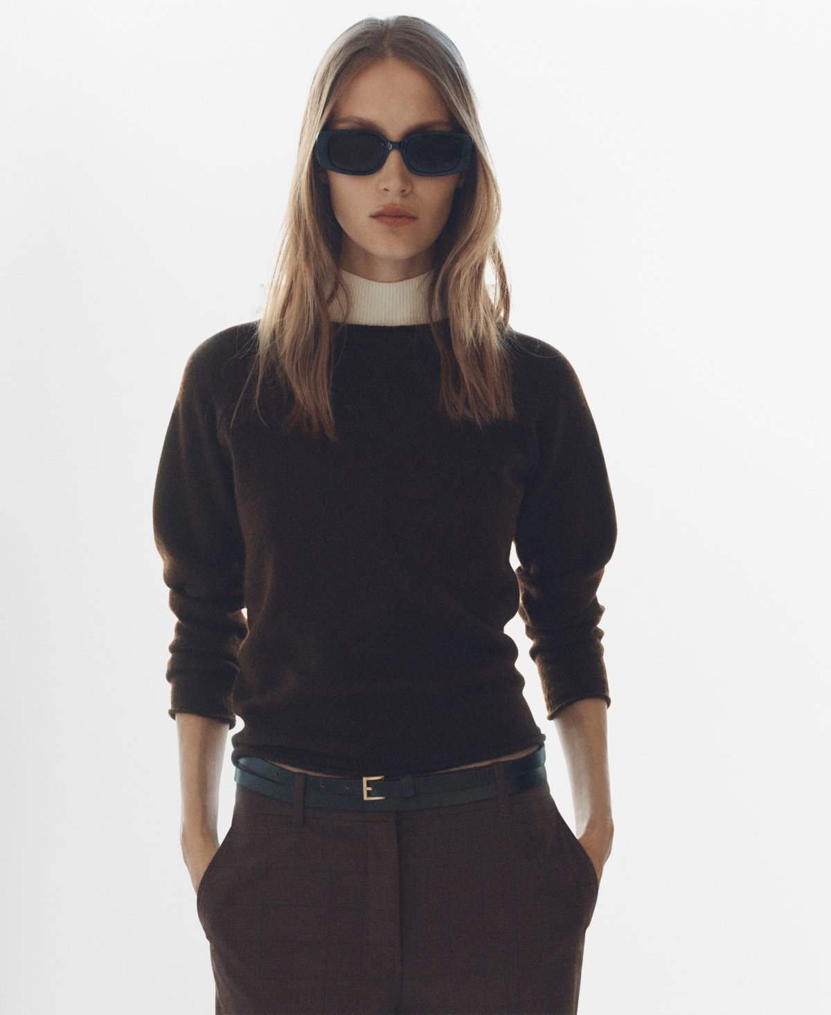 Mango Women's Cotton-linen Round Neck Knitted Sweater In Brown