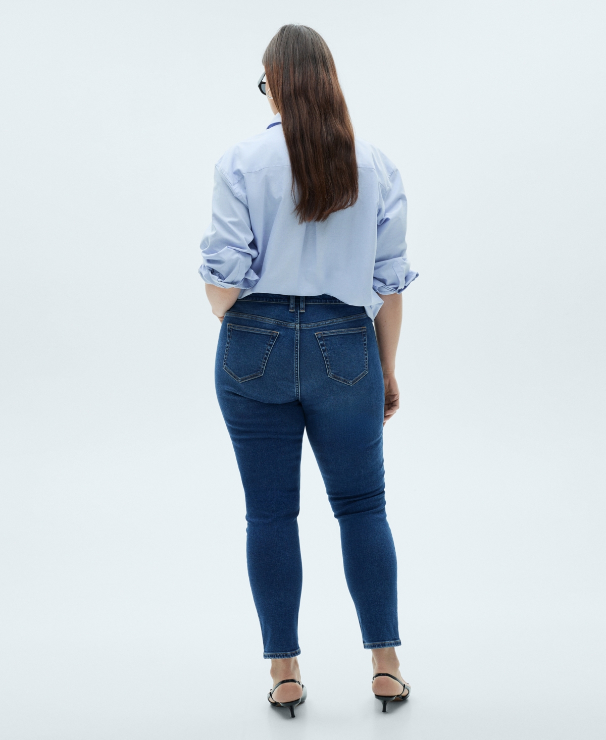 Mango Crop Skinny Jeans In Dark Blue