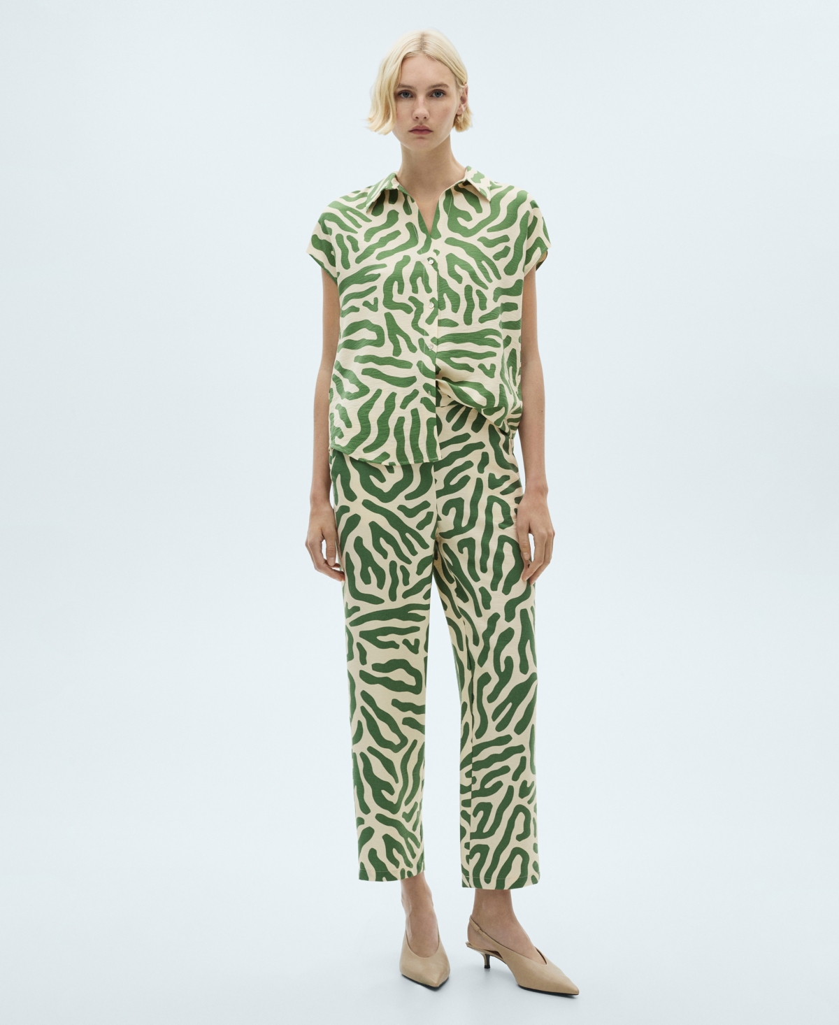 Mango Women's Printed Straight Pants In Green