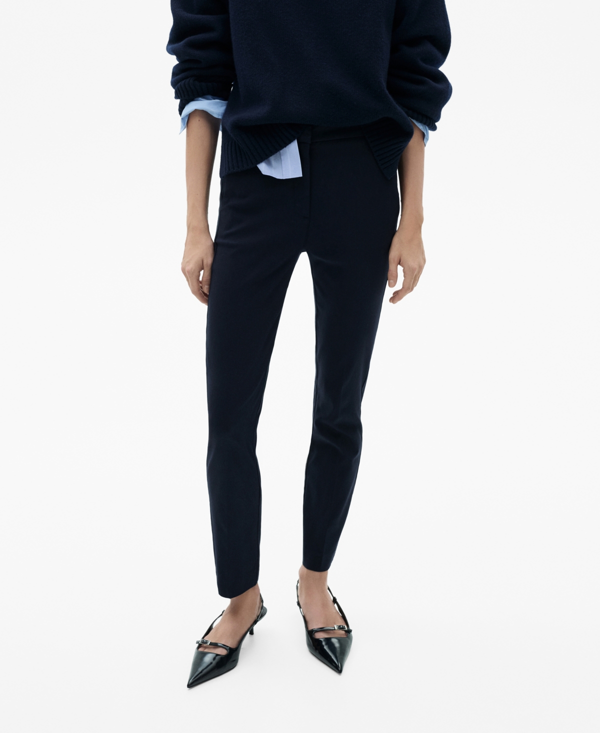 Mango Crop Skinny Pants In Dark Navy