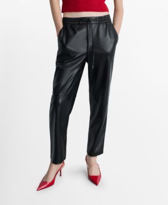 Women's Leather-Effect Elastic Waist Pants