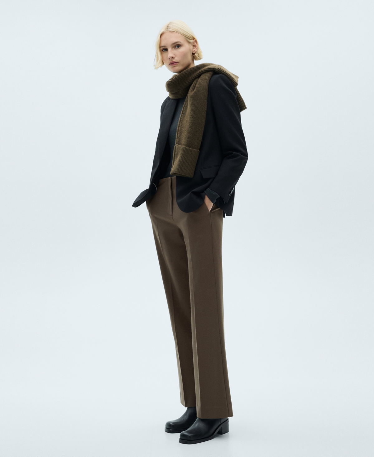 Mango Carlos Straight Leg Trousers In Medium Brown