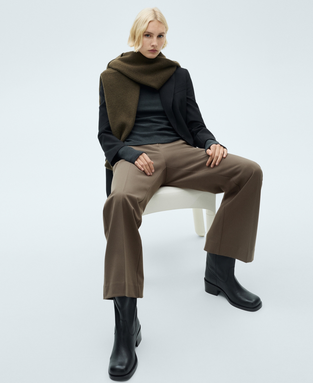 Mango Carlos Straight Leg Trousers In Medium Brown