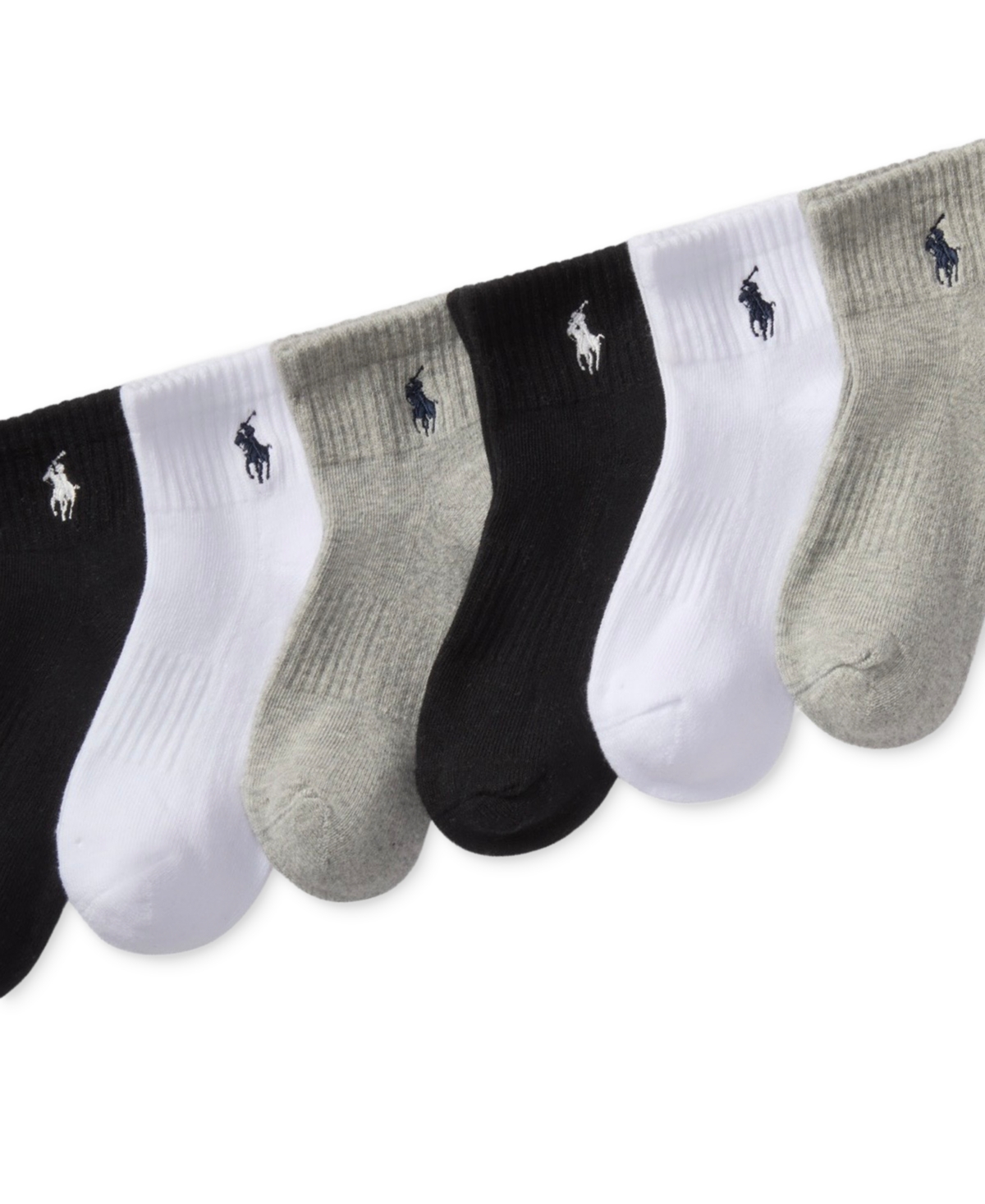 Polo Ralph Lauren Toddler Boys Solid Quarter Crew Socks, 6-pack In Gray
